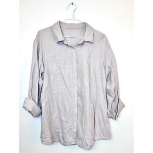 Shein Woven Long Sleeve Collared Stretch Button Front Blouse Top Gray XL